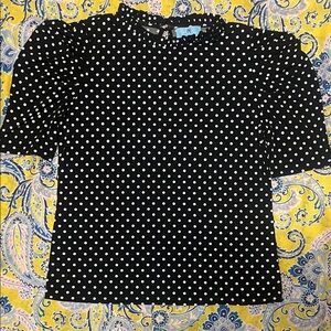 CeCe Black and White Polka Dot Puff Sleeve Blouse